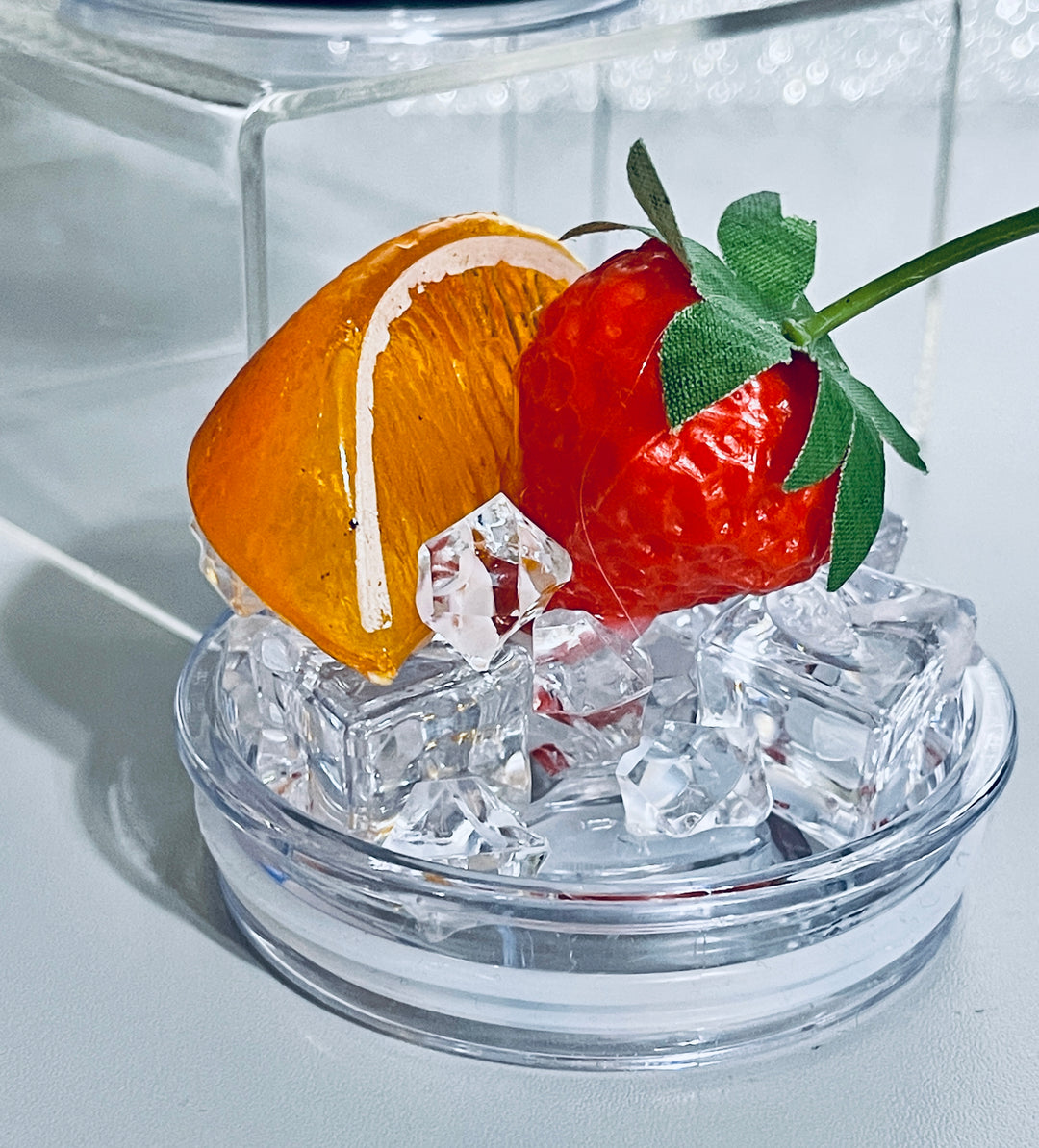 Orange Wedge + Strawberry - Fruit Tumbler Toppers - Decorative Lid for Tumblers - Ice Topper Lid