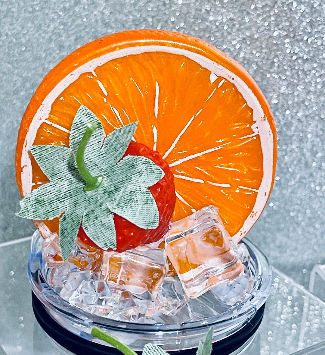 Orange Slice + Strawberry - Fruit Tumbler Toppers - Decorative Lid for Tumblers - Ice Topper Lid