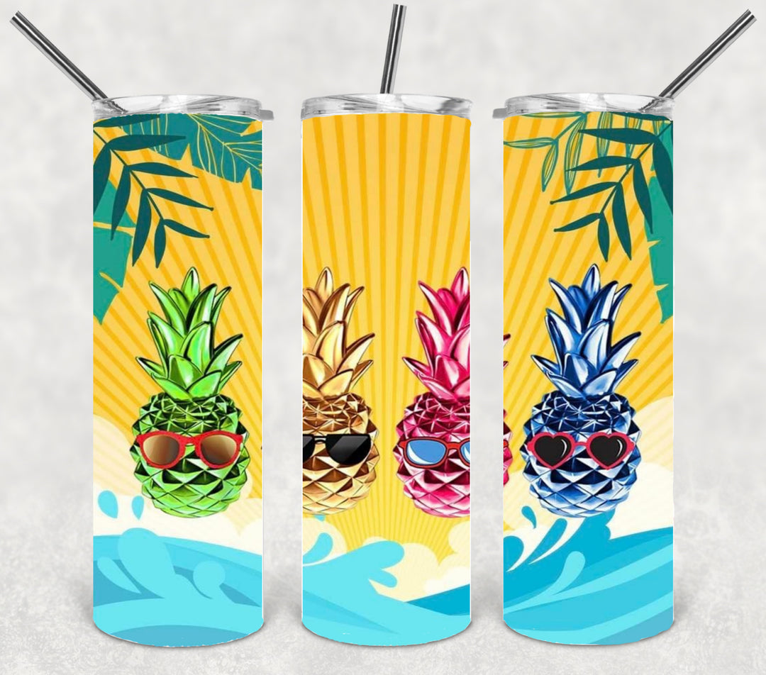 20 oz Skinny Tumbler - Beach Summer Theme - Tropical - Summer Vibes - Pineapples