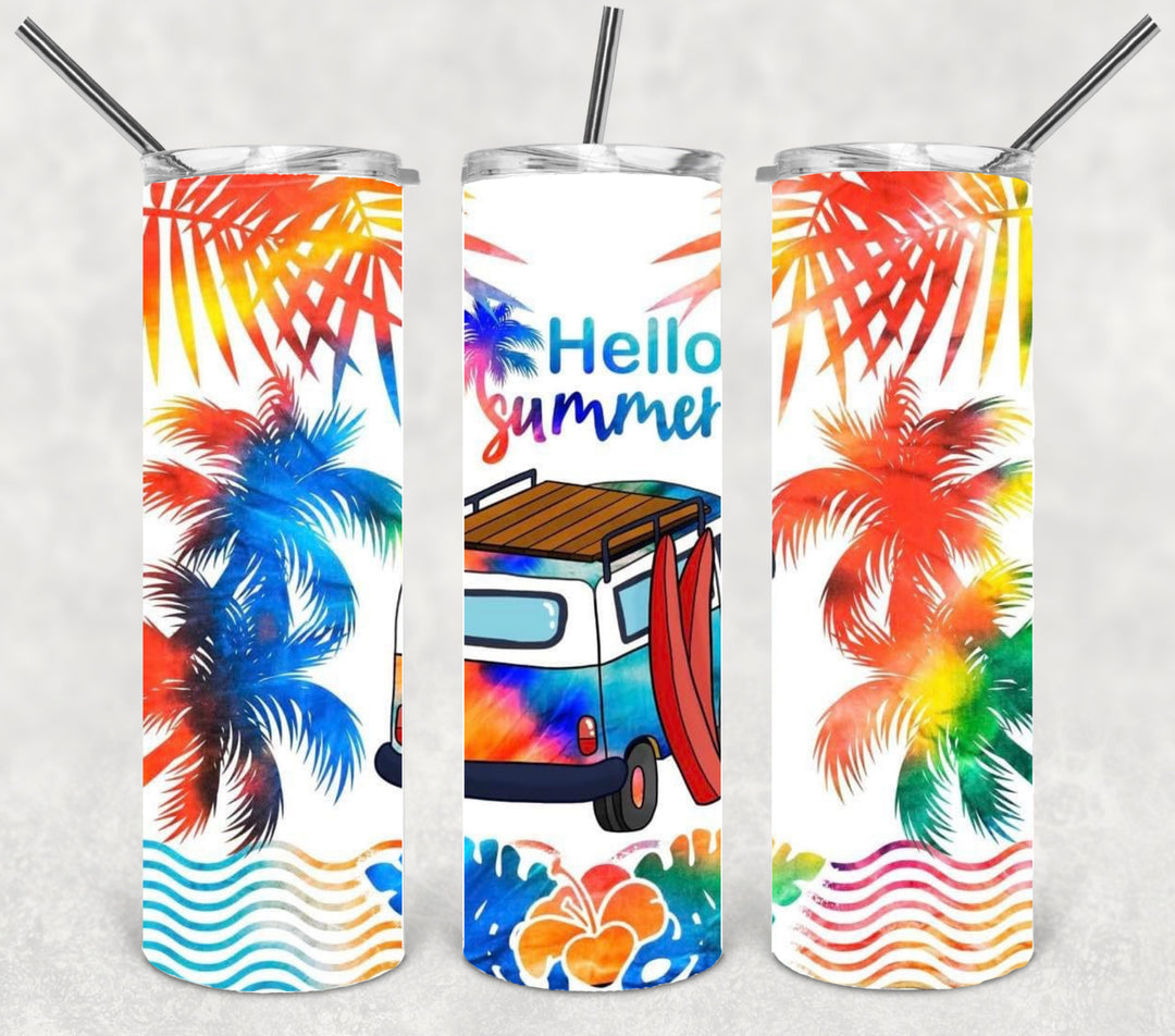20 oz Skinny Tumbler - Beach Summer Theme - Tropical - Hello Summer