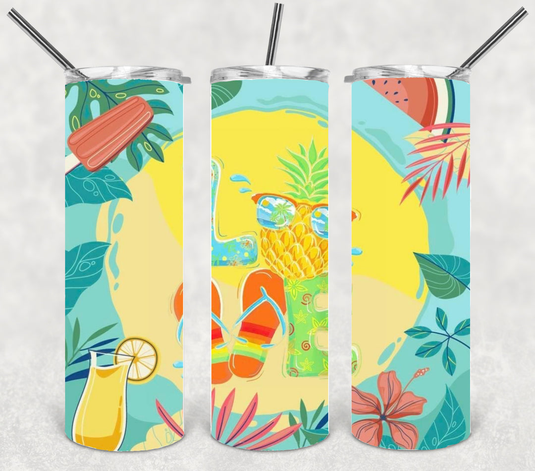 20 oz Skinny Tumbler - Beach Summer Theme - Tropical - Summer Love