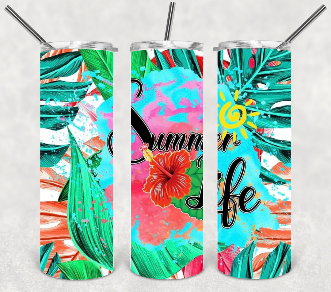 20 oz Skinny Tumbler - Beach Summer Theme - Tropical - Summer Life