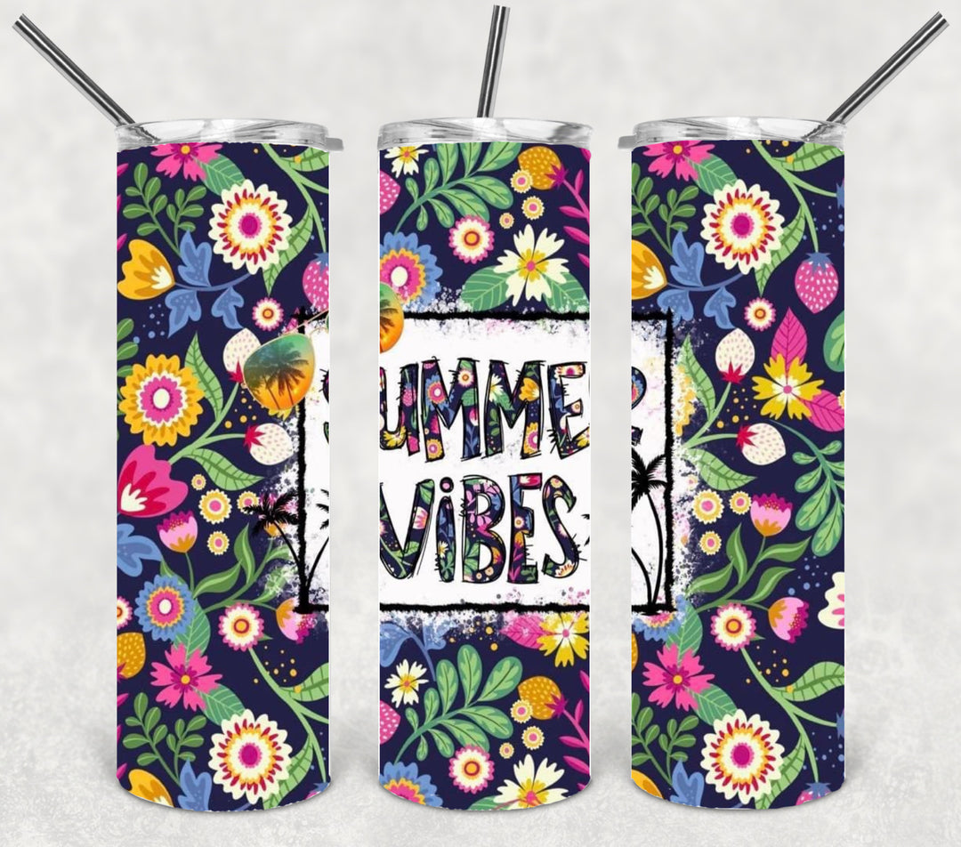 20 oz Skinny Tumbler - Beach Summer Theme - Tropical - Summer Vibes