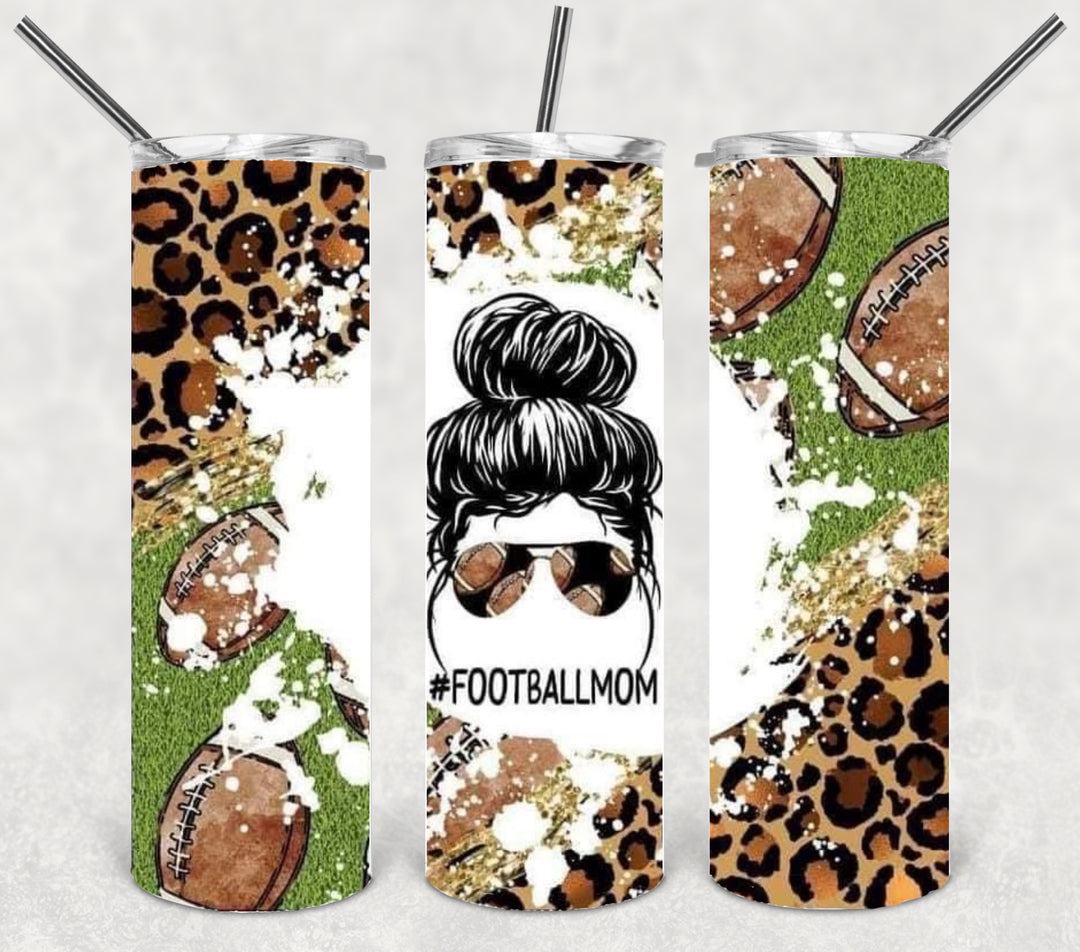 Football Tumbler, Football Mom, Messy Bun, 20 oz tumbler