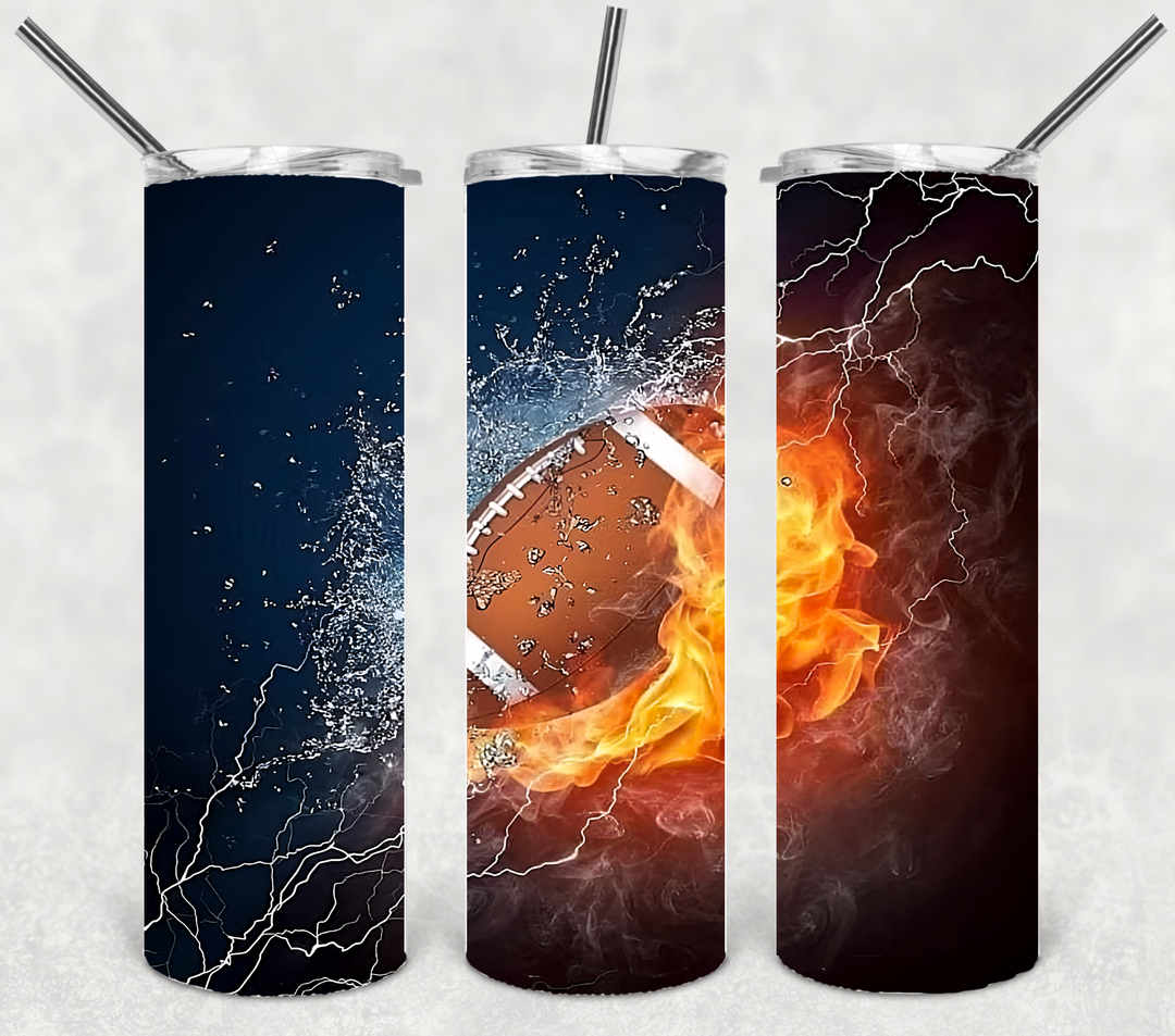 Football on Fire, Football Tumbler, Football Mom, 20 oz tumbler