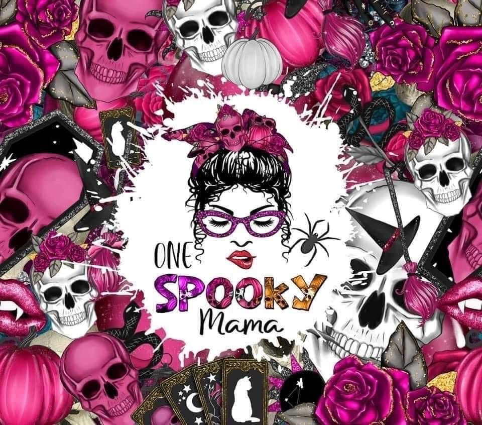 20 oz Skinny Tumbler - Messy Bun Spooky Mama