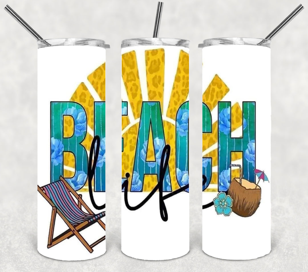20 oz Skinny Tumbler - Beach Theme - Beach Life
