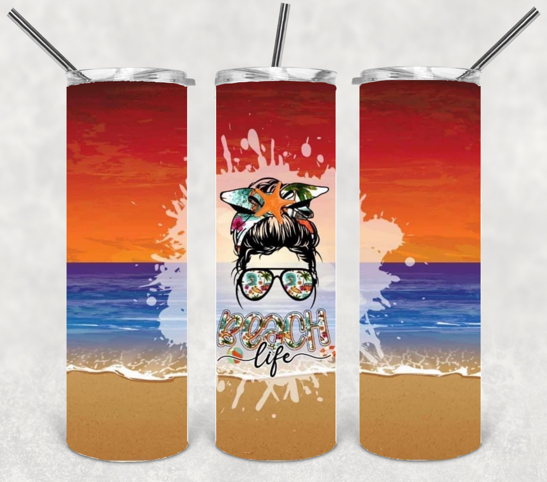 20 oz Skinny Tumbler - Beach Theme - Beach Life
