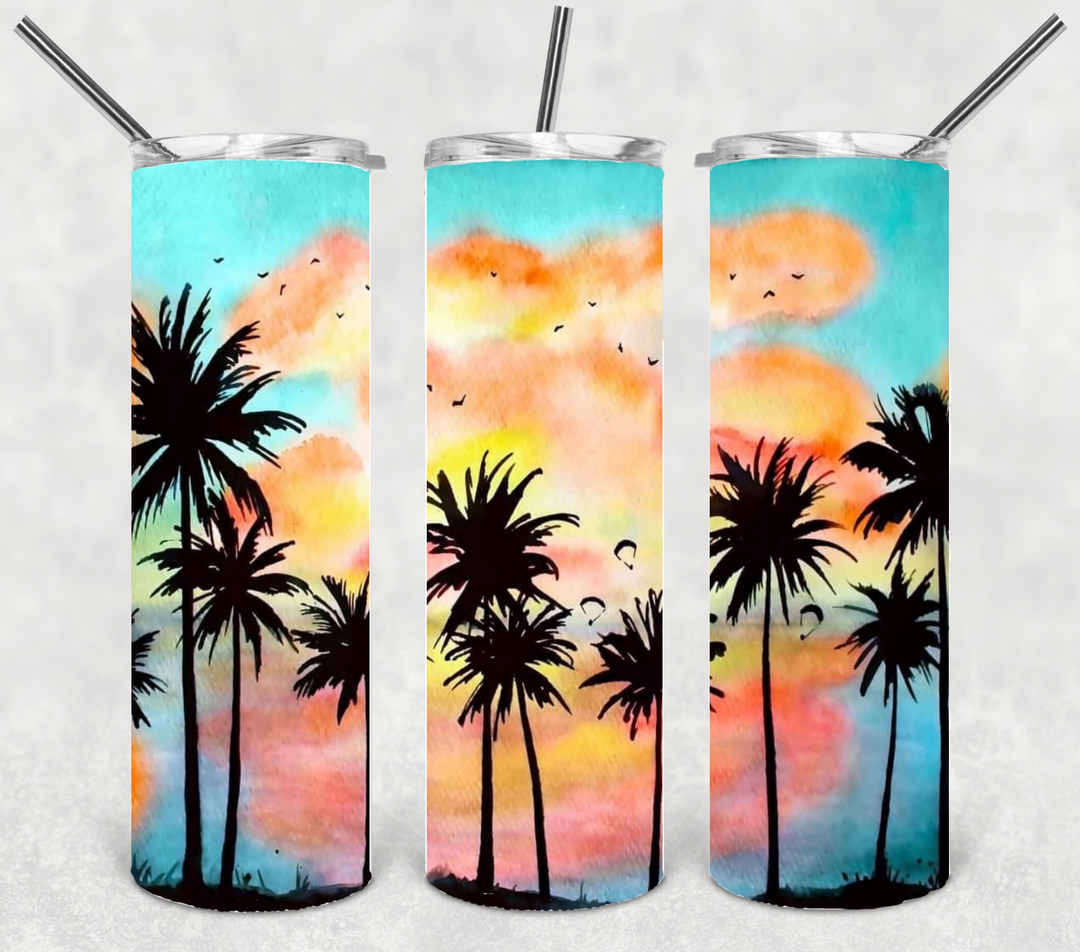 20 oz Skinny Tumbler - Beach Theme - Beach Sunset