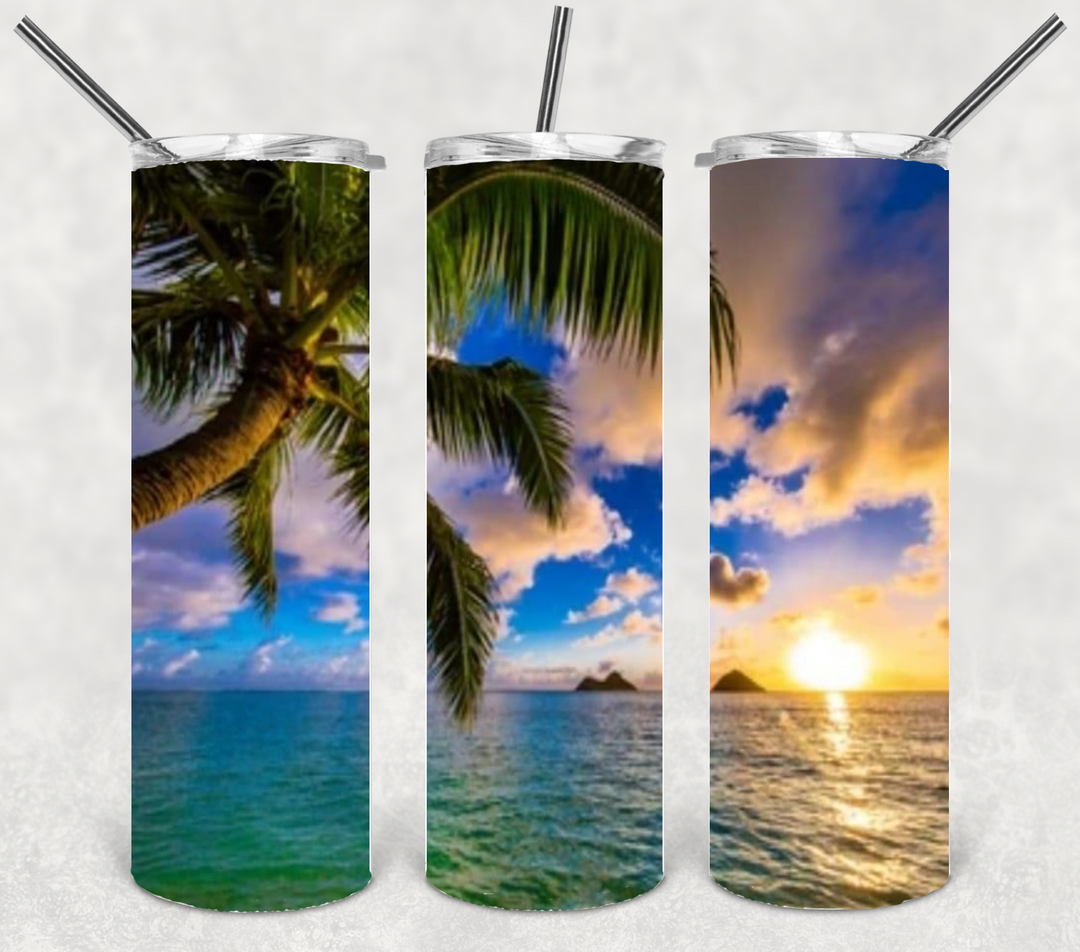 20 oz Skinny Tumbler - Beach Theme - Beach Sunset