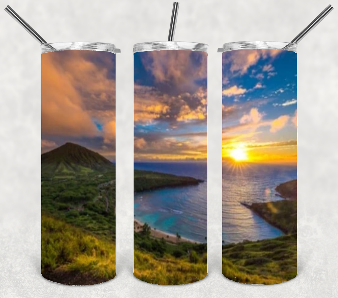 20 oz Skinny Tumbler - Beach Theme - Beach Sunset