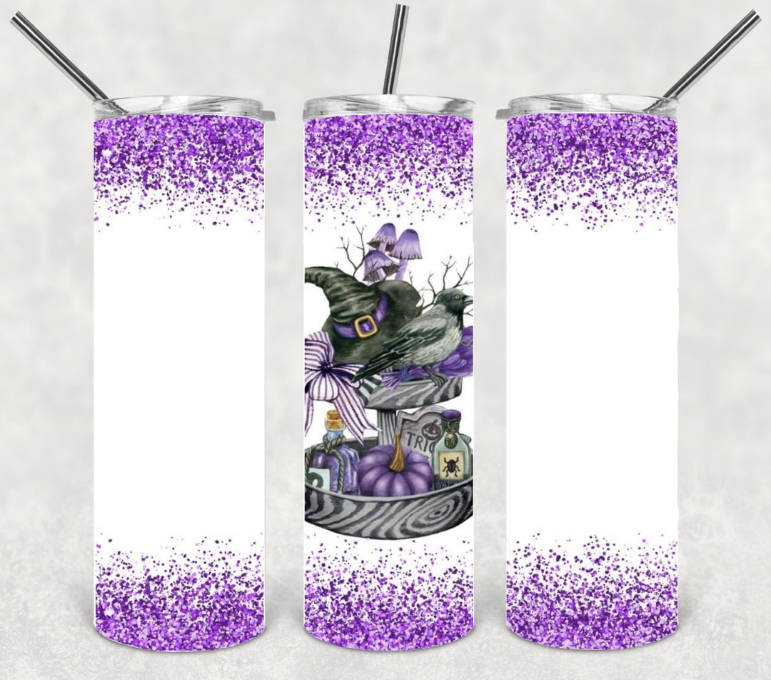 20 oz Tumbler, Halloween Themed Tumbler - Purple Pumpkins Witches Hat