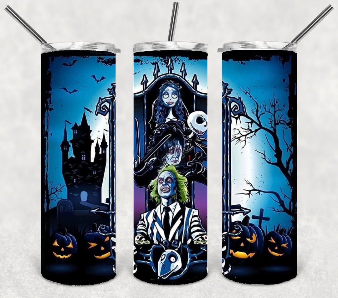 20 oz Tumbler, Halloween Themed Tumbler - Skelly Nightmare Movie