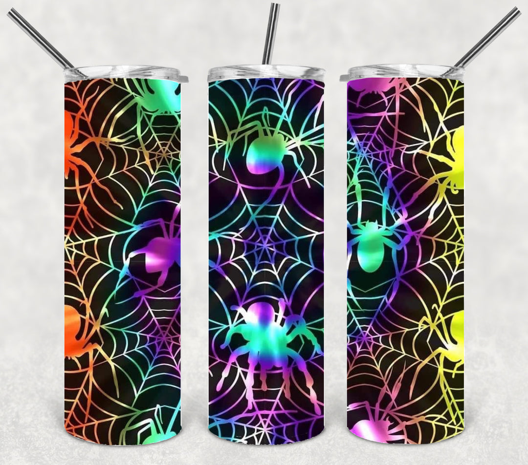 20 oz Tumbler, Halloween Themed Tumbler - Spiders and Spiderwebs Glow