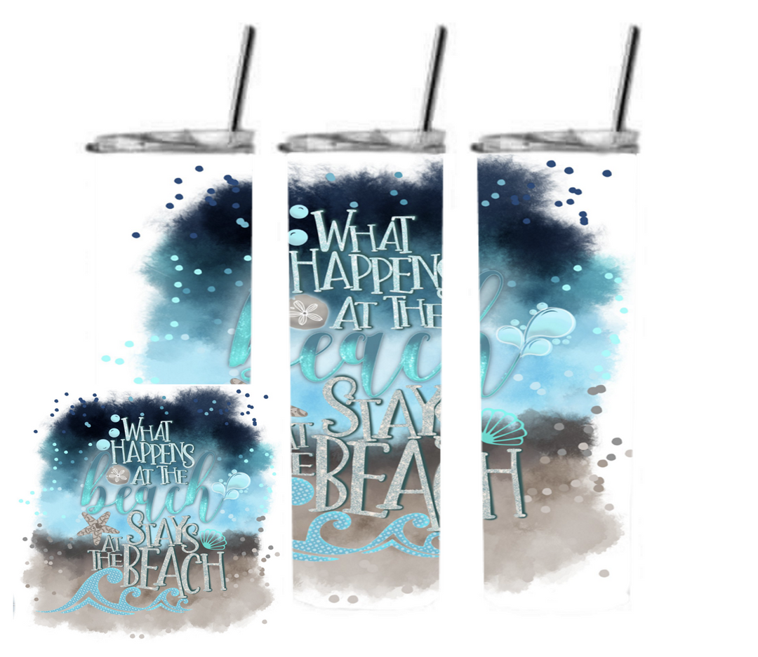 20 oz Skinny Tumbler - Beach Theme - Beachlife - What Happens at the Beach