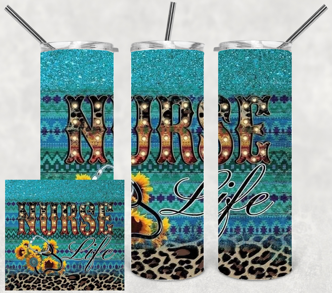 20 oz Tumbler - Nurse Tumbler - nurselife - sunflowers leopard