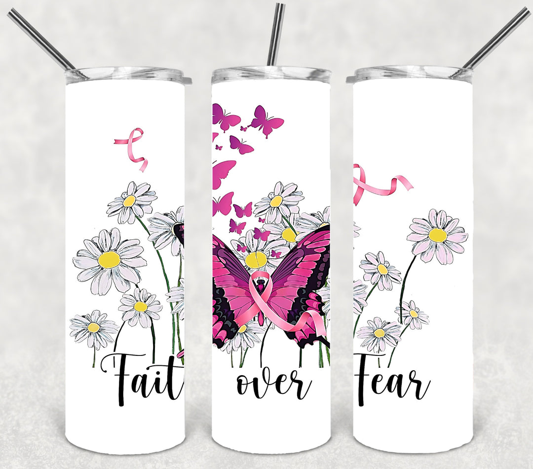 Faith Over Fear, Breast Cancer Tumbler - Breast Cancer Awareness, #Survivor #Fighter