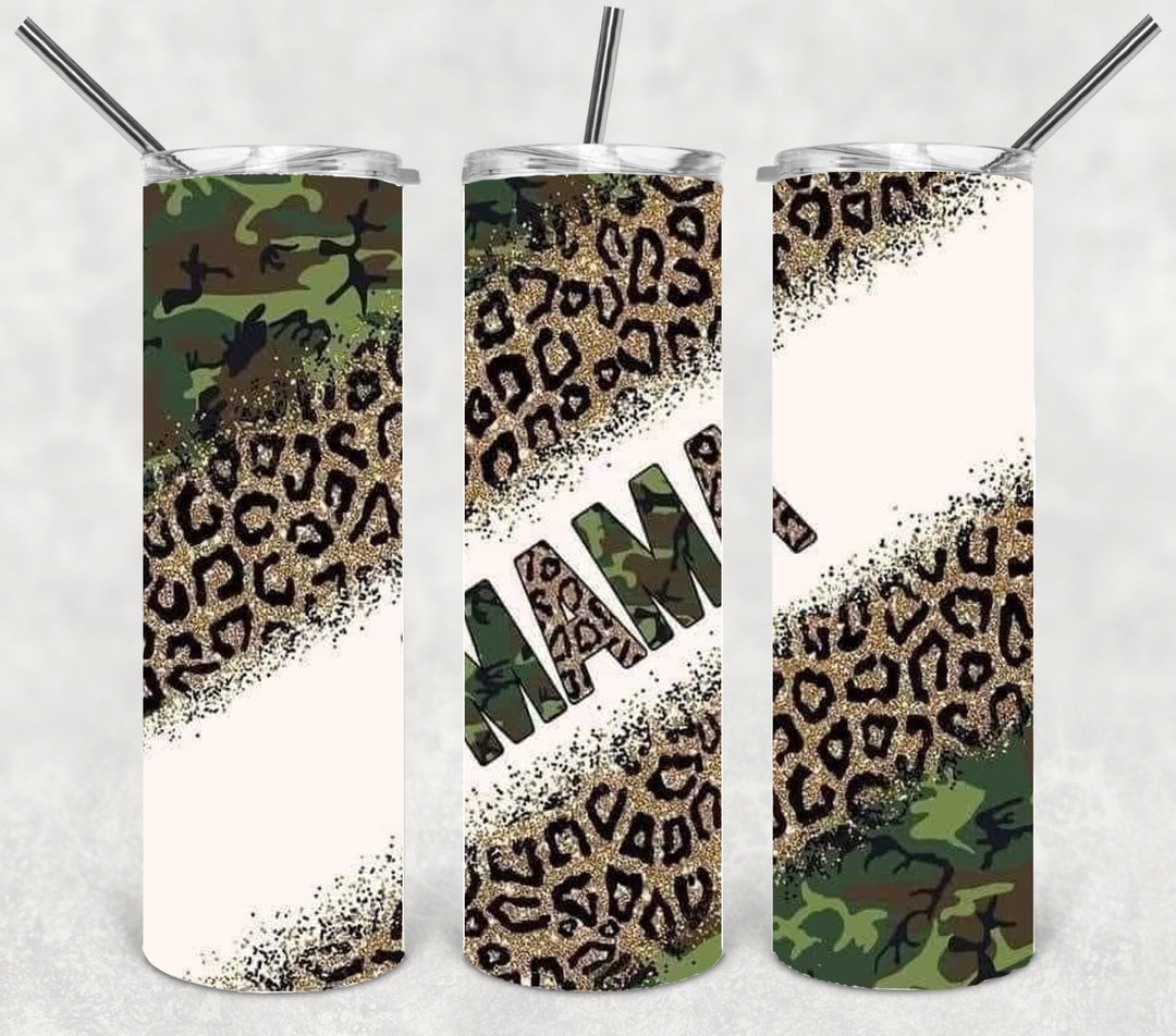 20 oz Skinny Tumbler - MAMA Camo Leopard Tumbler