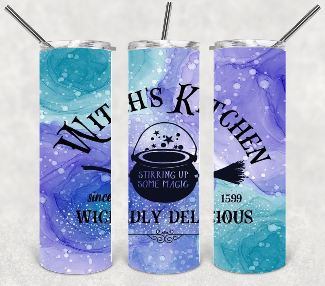 20 oz Tumbler, Witches Kitchen Halloween Tumbler Trick or Treat Ghosts Pumpkins Spooky Skeleton