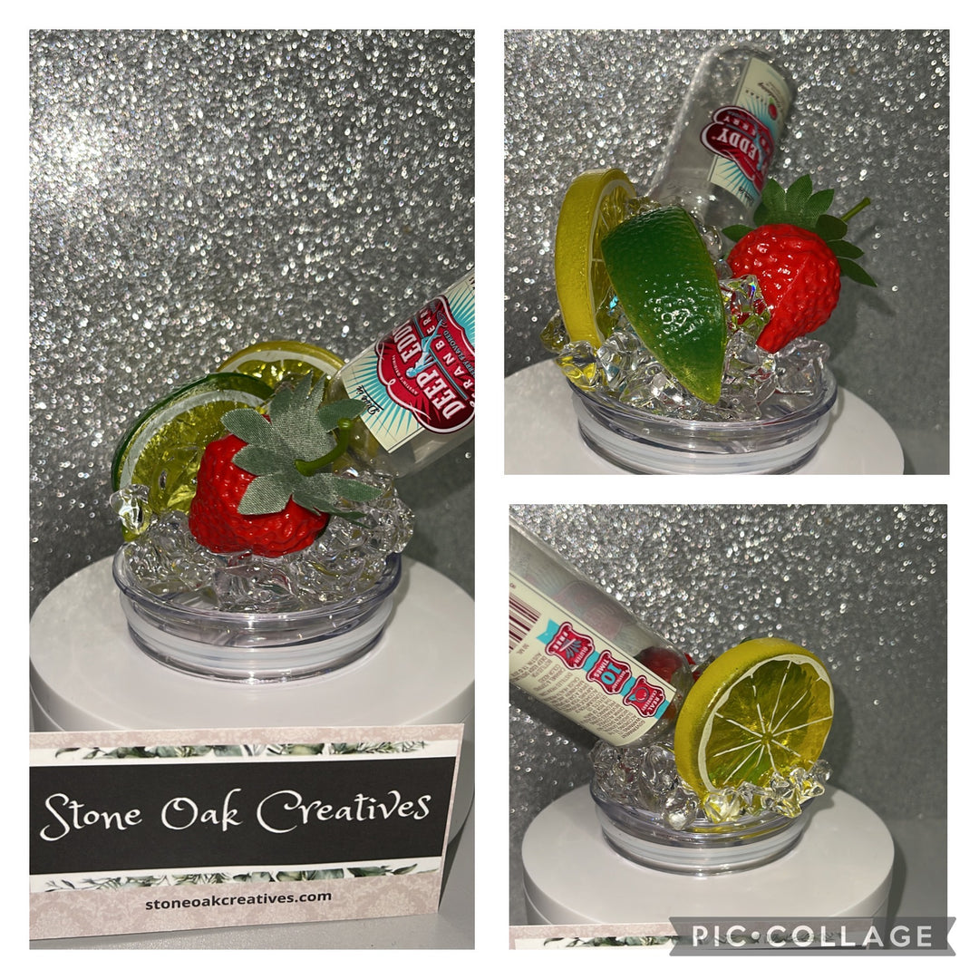 Vodka and Fruit Liquor bottle tumbler topper, day drinking lid, Topper Lid