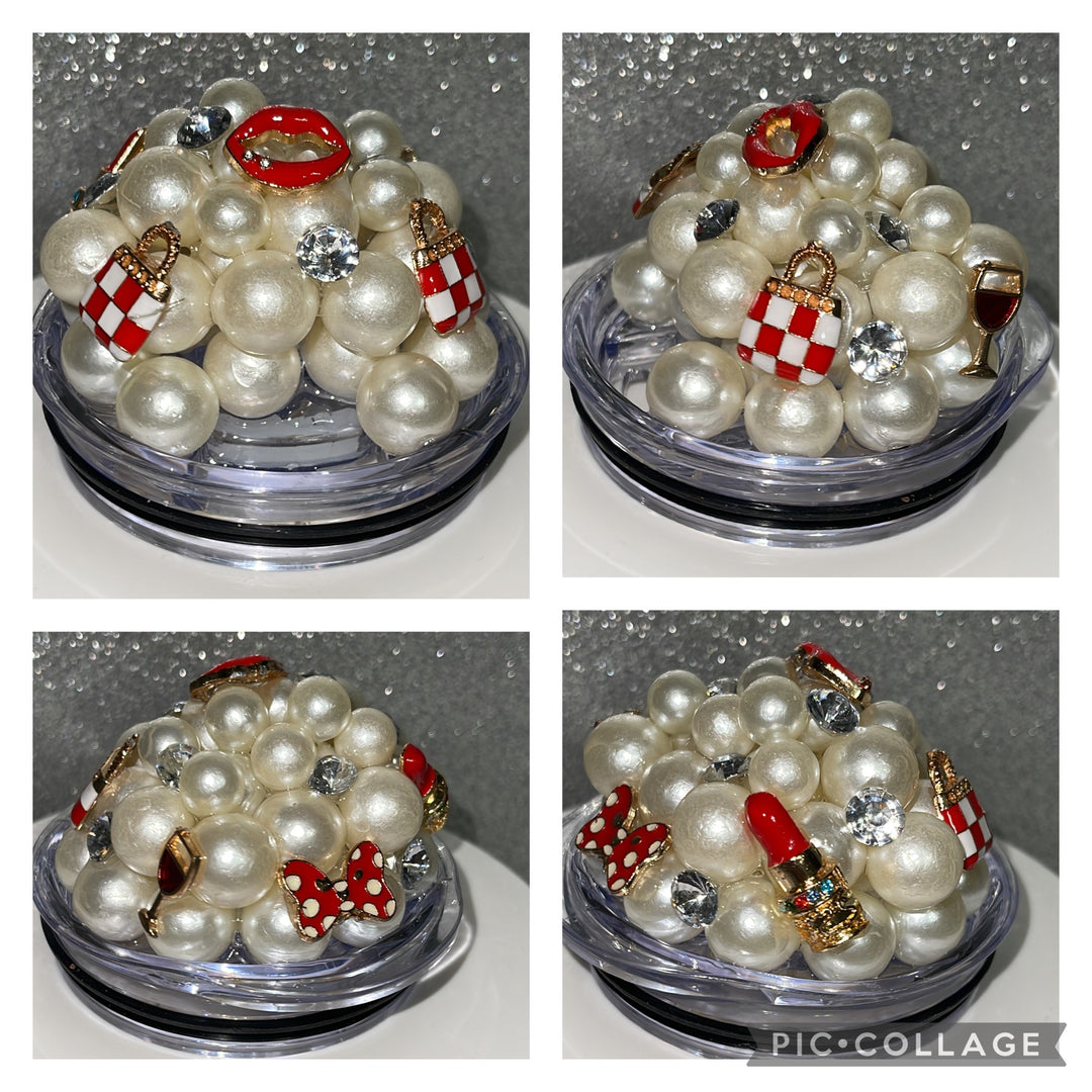 Make-up Cosmetics Diva Princess Bling Pearls Tumbler Topper 3D Decorative 20 oz Lid