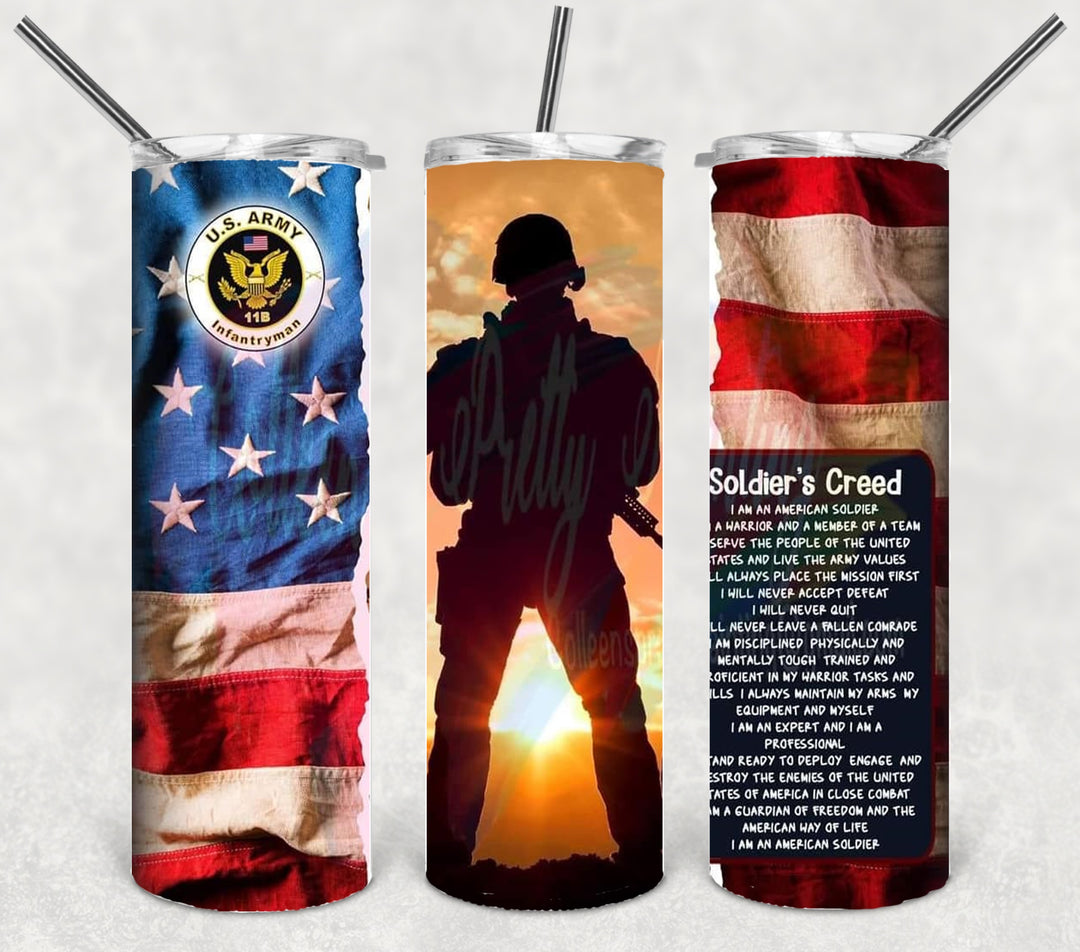 Soldier's Creed, Military Soldier, Military Veteran, Military Tumbler, Honor Veterans, Patriotic Tumbler, Veteran Gift, 20 oz Skinny Tumbler