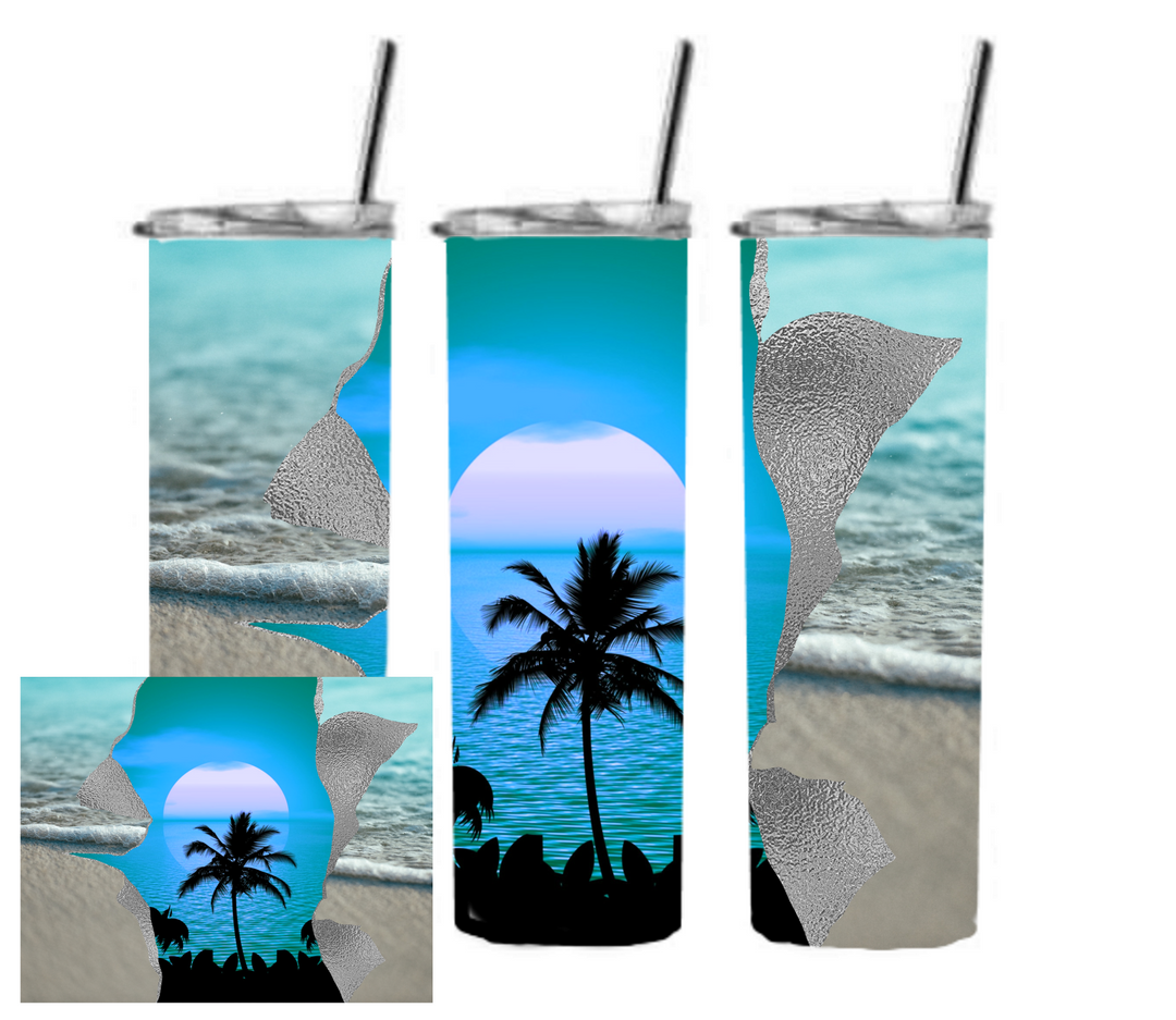 20 oz Skinny Tumbler - Beach Theme - Beachlife - Beach Sunset