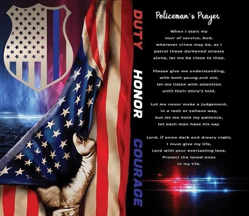 20 oz Skinny Tumbler - First Responder - Policeman Prayer