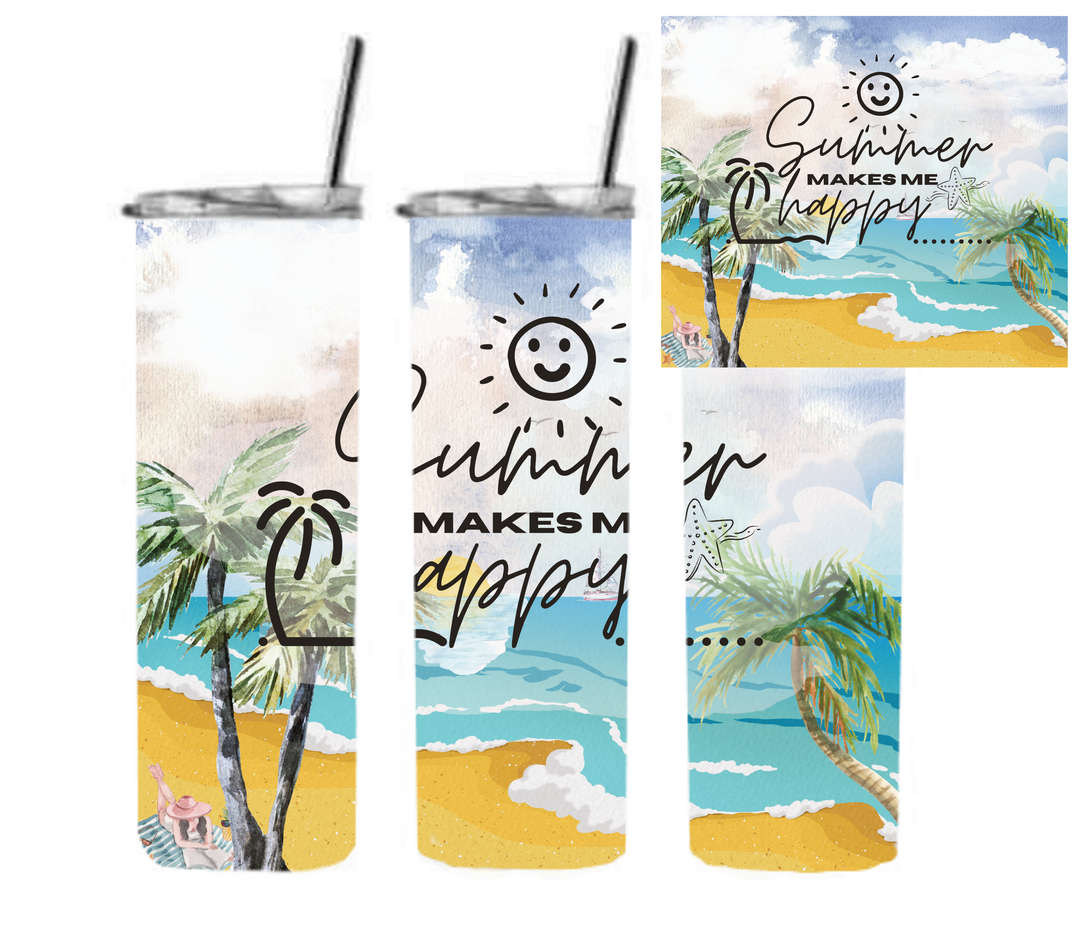 20 oz Skinny Tumbler - Beach Theme - Beachlife - Summer Makes Me Happy