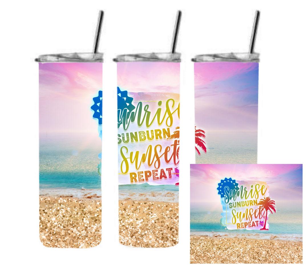 20 oz Skinny Tumbler - Beach Theme - Beachlife - Saltwater Sunset