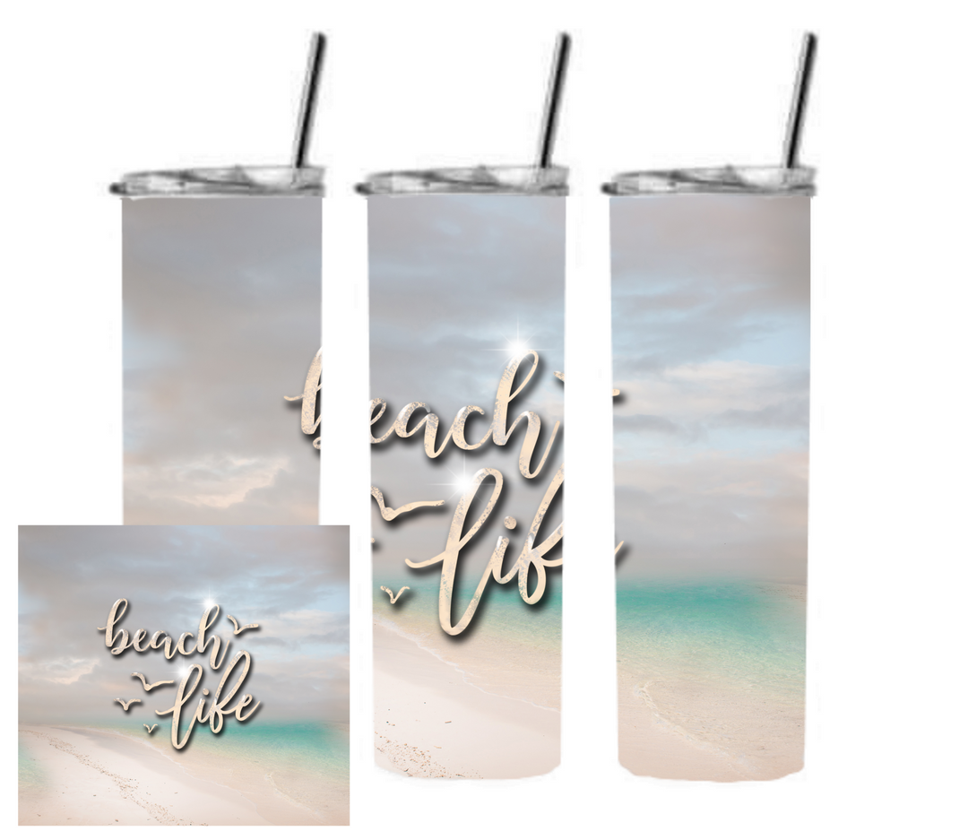 20 oz Skinny Tumbler - Beach Theme - Beachlife