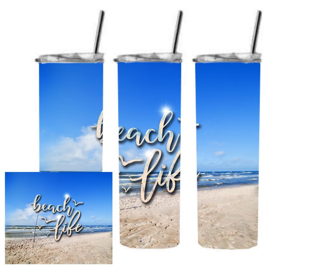 20 oz Skinny Tumbler - Beach Theme - Beachlife