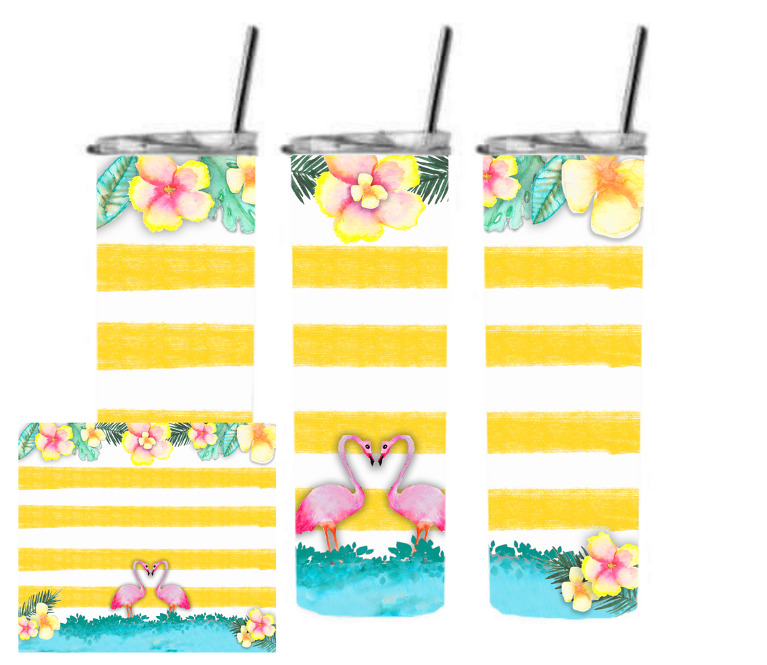 20 oz Skinny Tumbler - Beach Theme - Beachlife - Flamingo