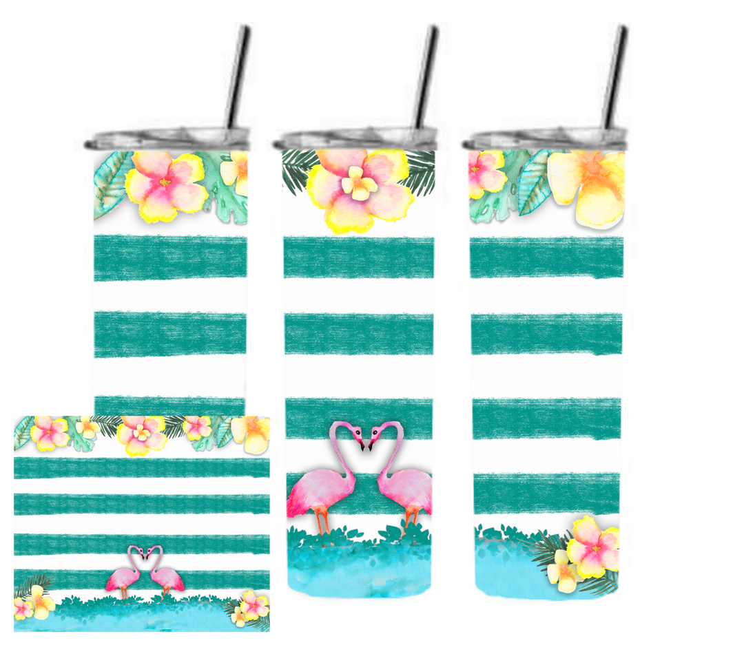 20 oz Skinny Tumbler - Beach Theme - Beachlife - Flamingo
