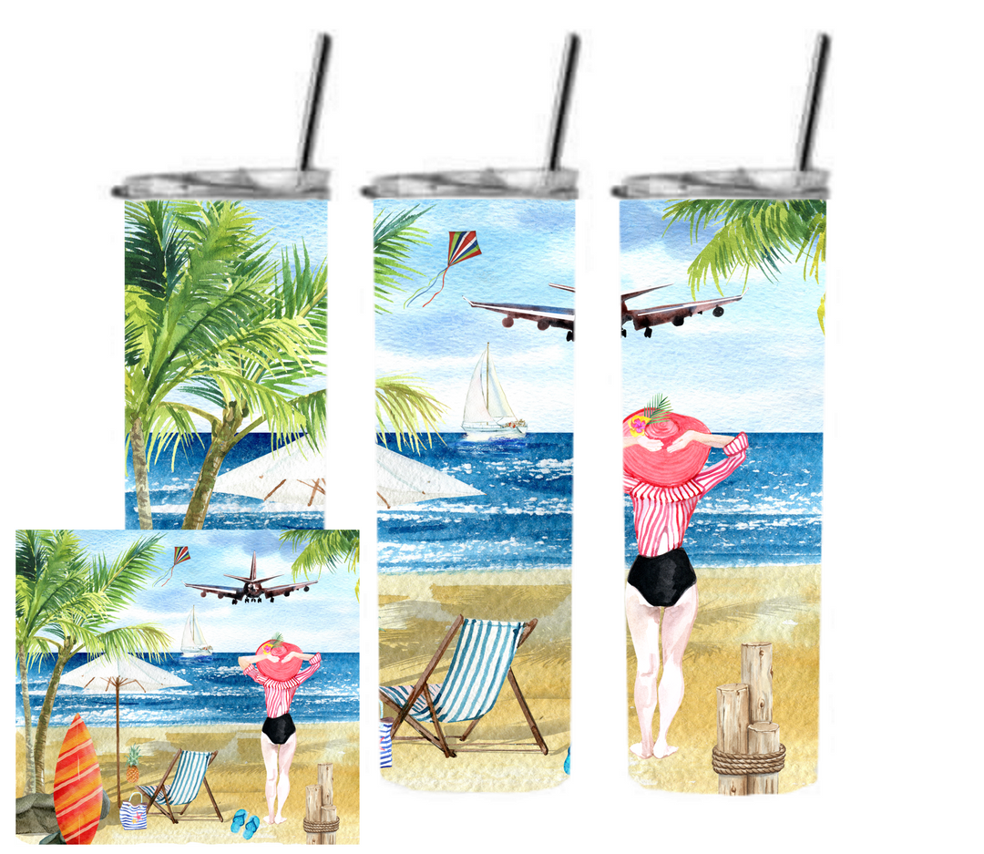 20 oz Skinny Tumbler - Beach Theme - Beachlife - Beach Babe