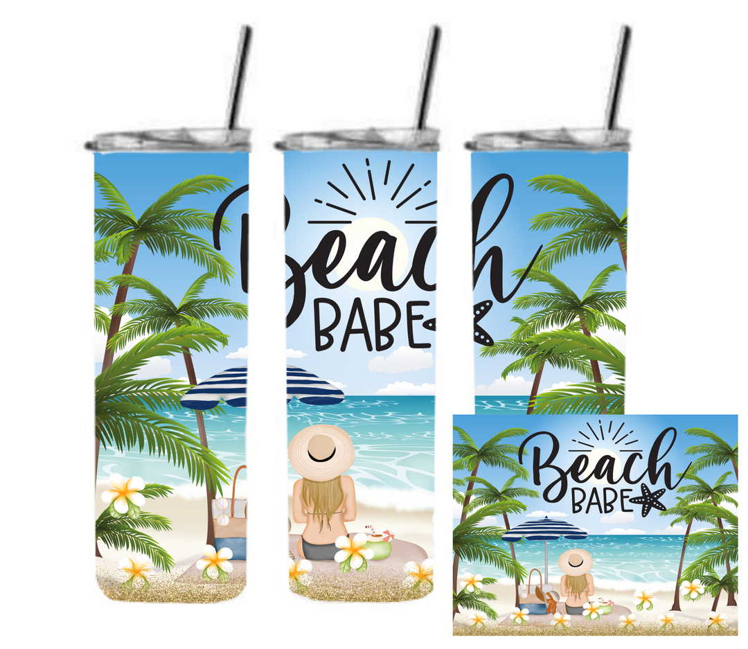 20 oz Skinny Tumbler - Beach Theme - Beachlife - Beach Babe