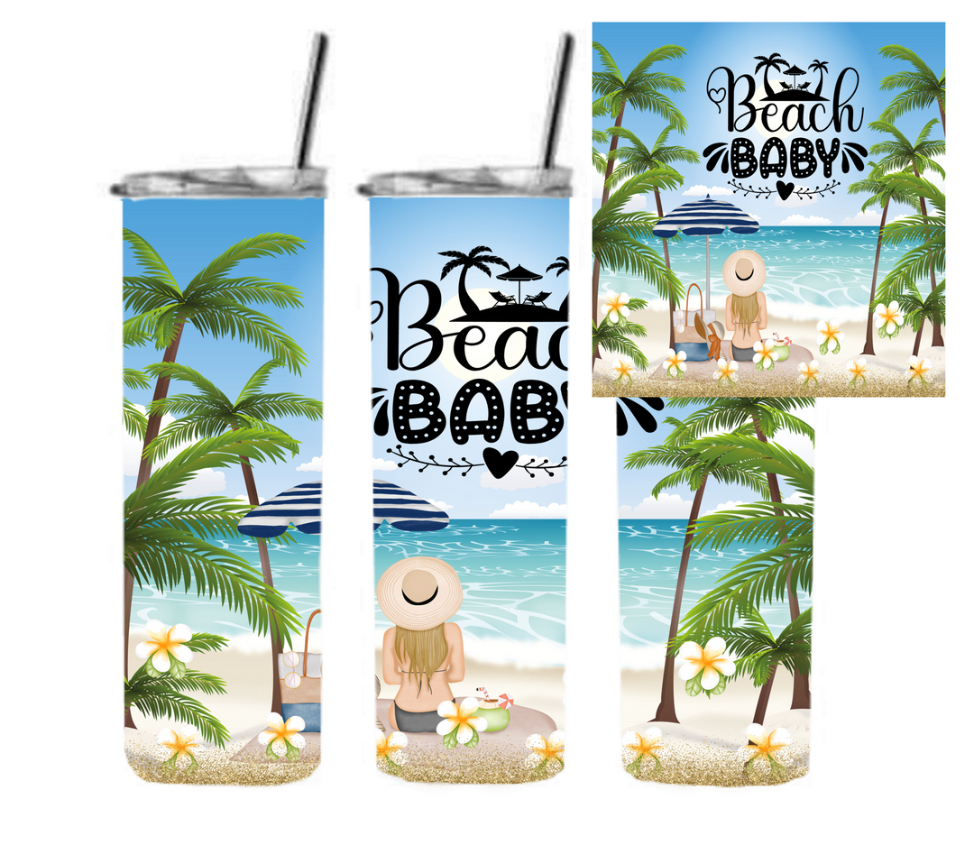 20 oz Skinny Tumbler - Beach Theme - Beachlife - Beach Baby