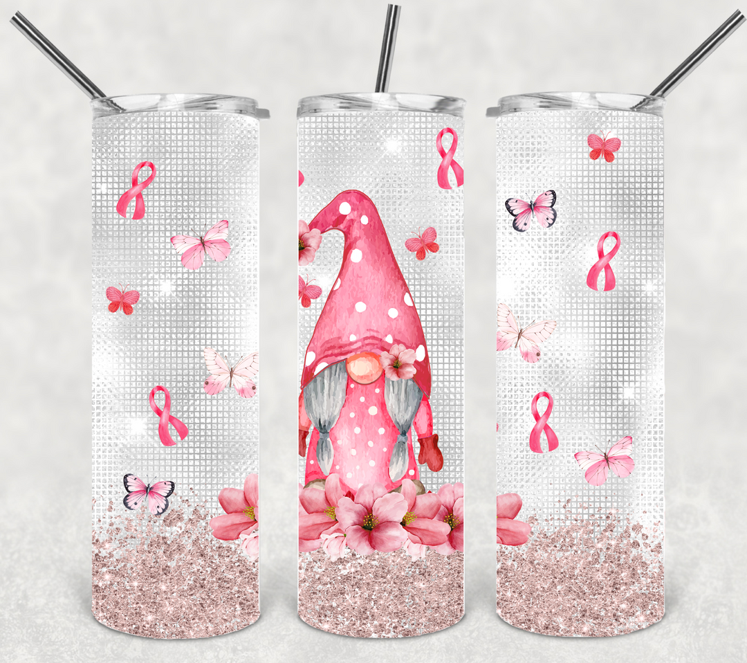 Breast Cancer Tumbler, Breast Cancer Awareness, Gnome