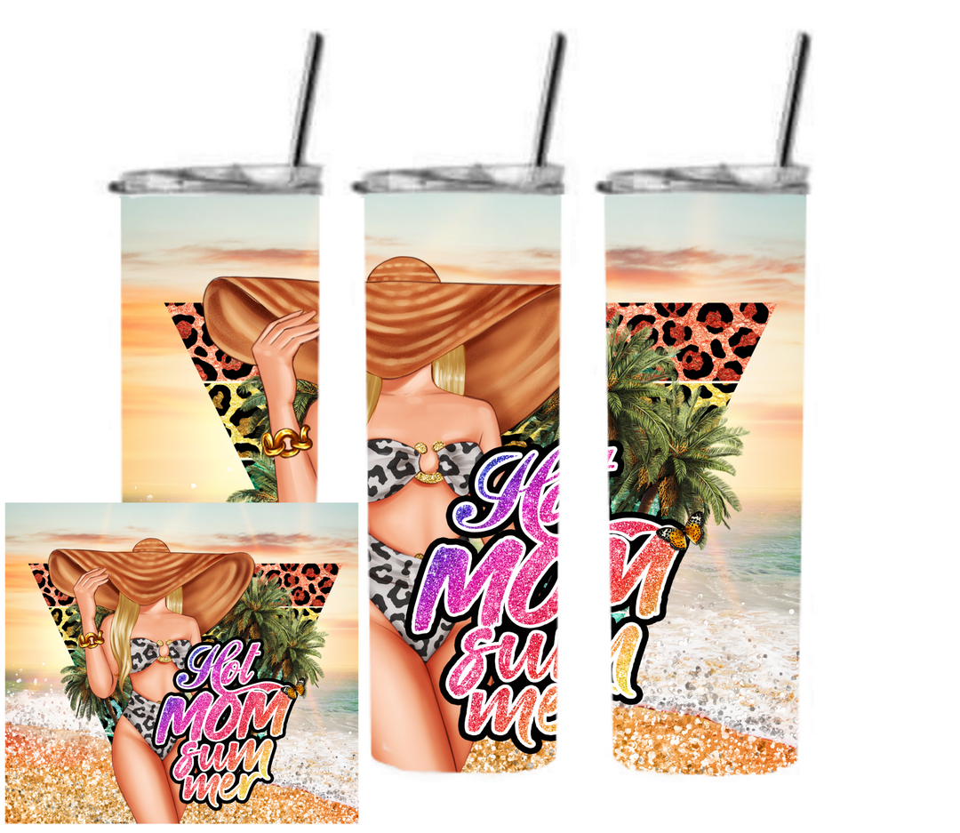 20 oz Skinny Tumbler - Beach Theme - Beachlife - Hot Mom Summer