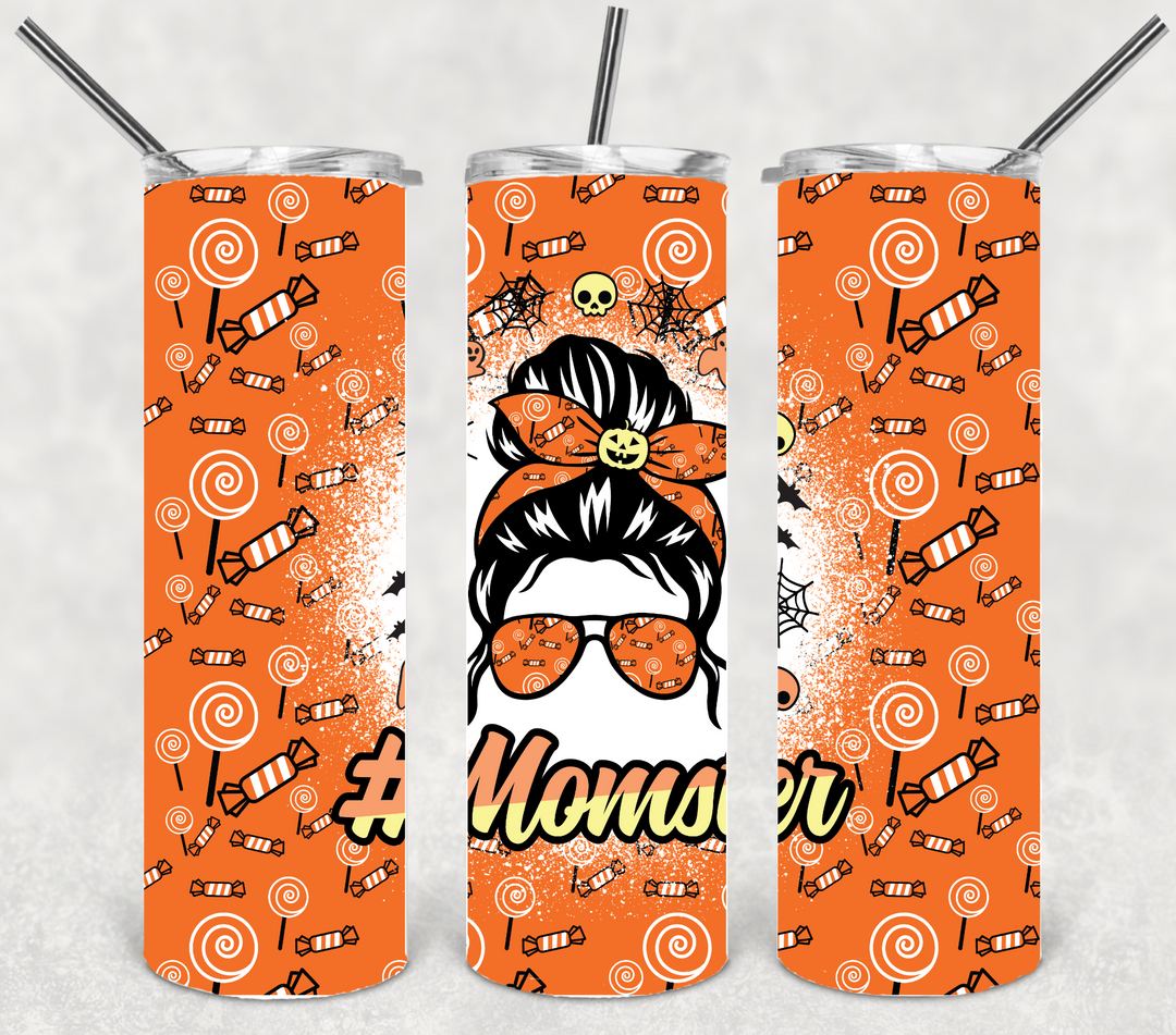 20 oz Tumbler, Momster Halloween Tumbler Trick or Treat Ghosts Pumpkins Spooky