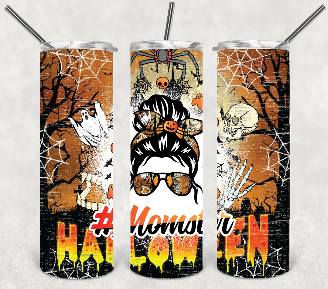 20 oz Tumbler, Momster Halloween Tumbler Trick or Treat Ghosts Pumpkins Spooky