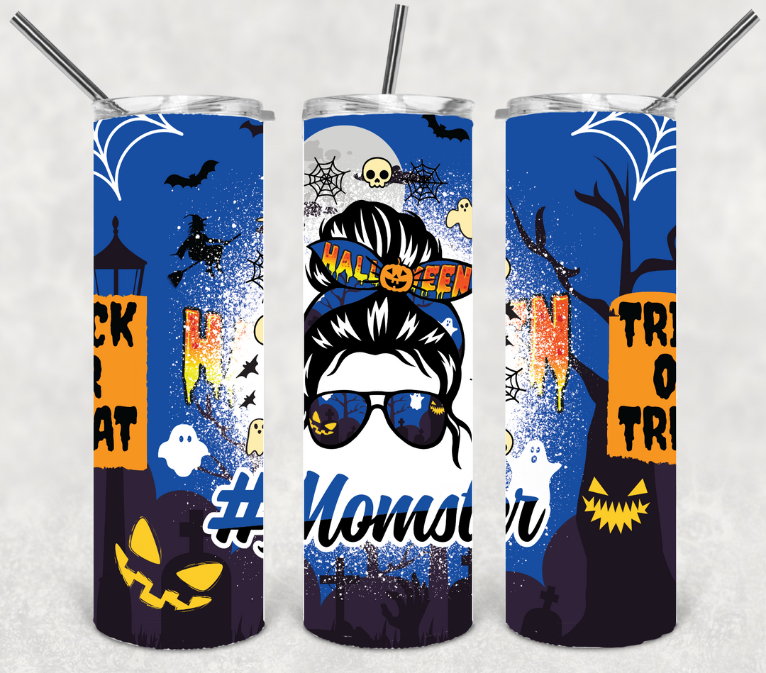 20 oz Tumbler, Momster Halloween Tumbler Trick or Treat Ghosts Pumpkins Spooky
