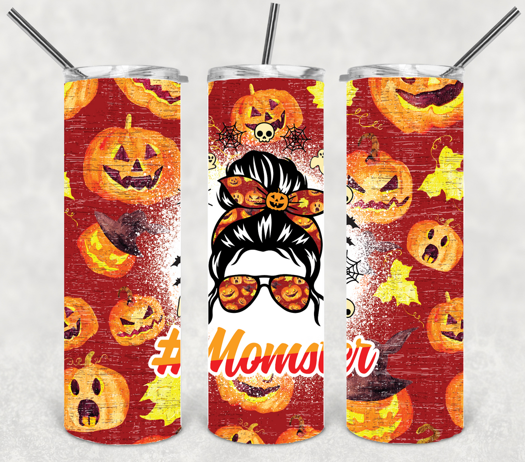 20 oz Tumbler, Momster Halloween Tumbler Trick or Treat Ghosts Pumpkins Spooky