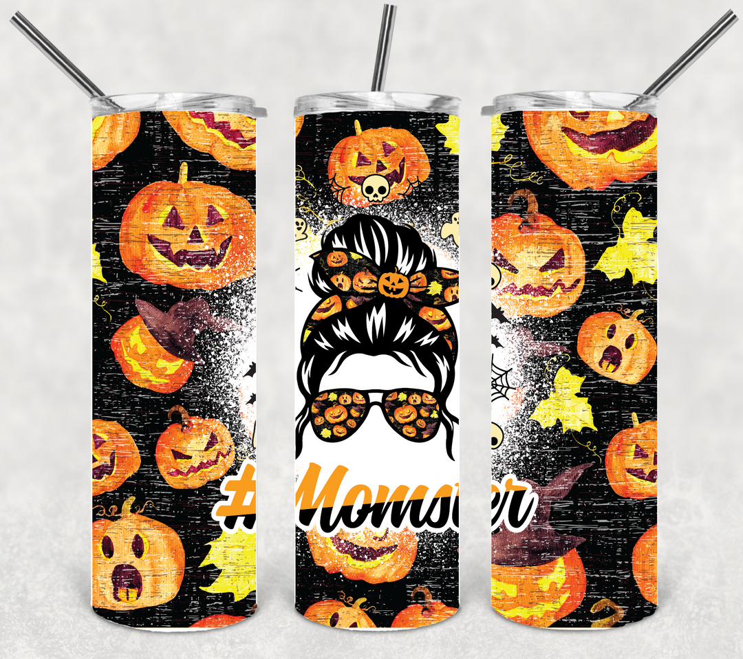 20 oz Tumbler, Momster Halloween Tumbler Trick or Treat Ghosts Pumpkins Spooky