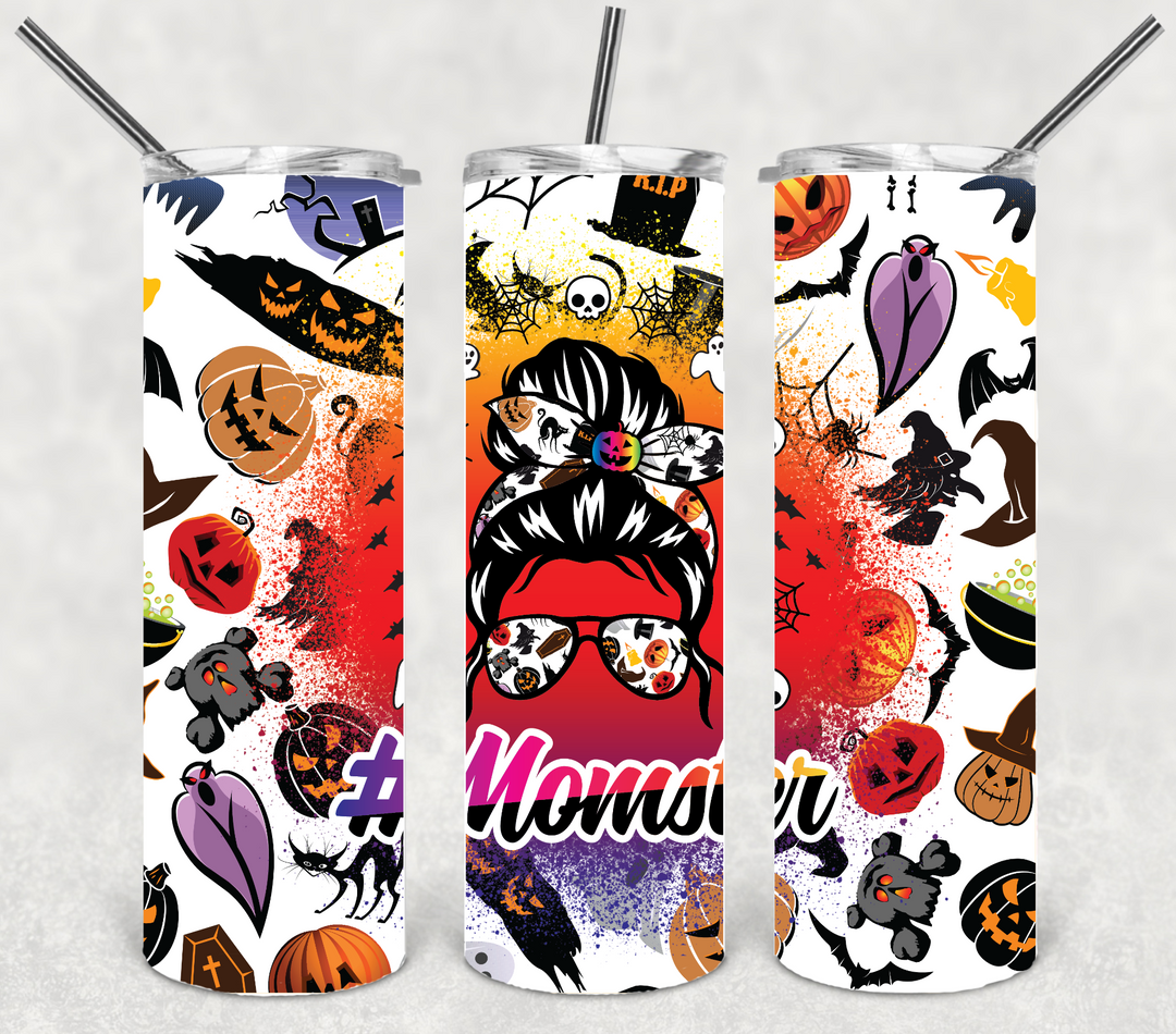 20 oz Tumbler, Momster Halloween Tumbler Trick or Treat Ghosts Pumpkins Spooky