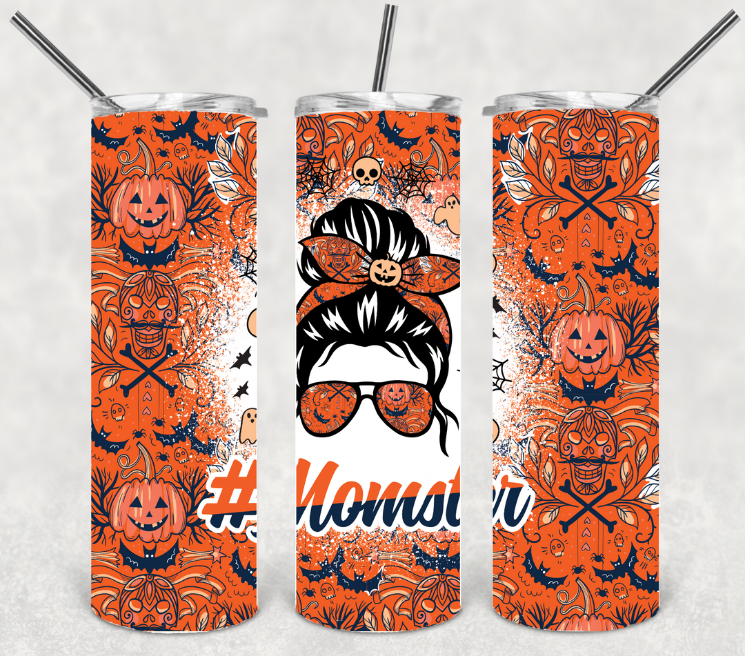 20 oz Tumbler, Momster Halloween Tumbler Trick or Treat Ghosts Pumpkins Spooky