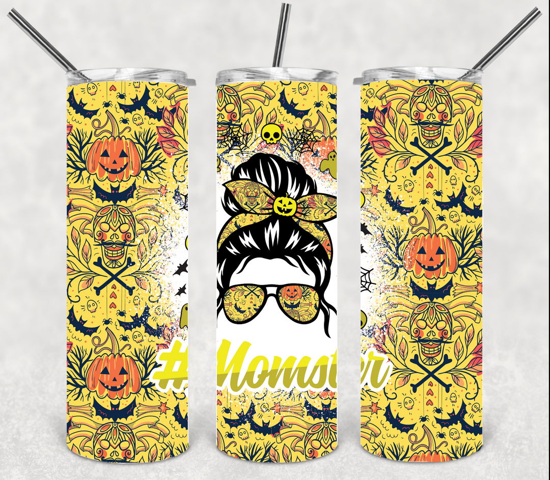 20 oz Tumbler, Momster Halloween Tumbler Trick or Treat Ghosts Pumpkins Spooky