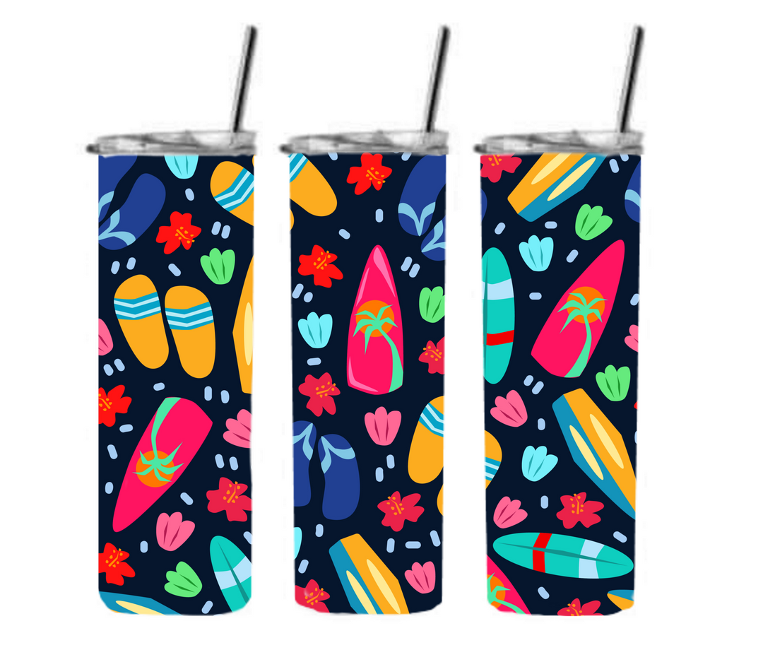 20 oz Skinny Tumbler - Beach Theme - Beachlife - Surf Boards