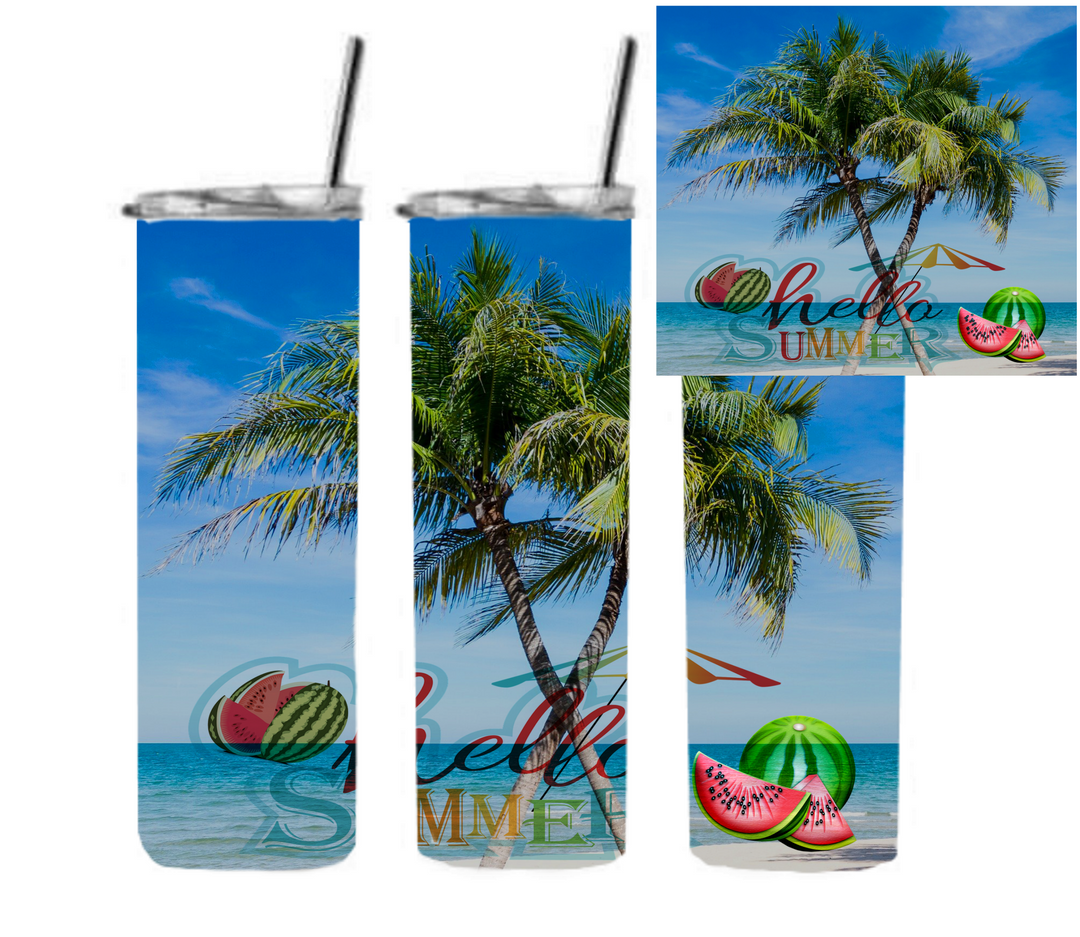 20 oz Skinny Tumbler - Beach Theme - Beachlife - Hello Summer