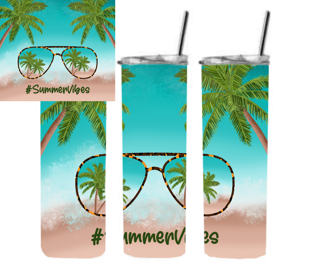 20 oz Skinny Tumbler - Beach Theme - Beachlife - Summer Vibes